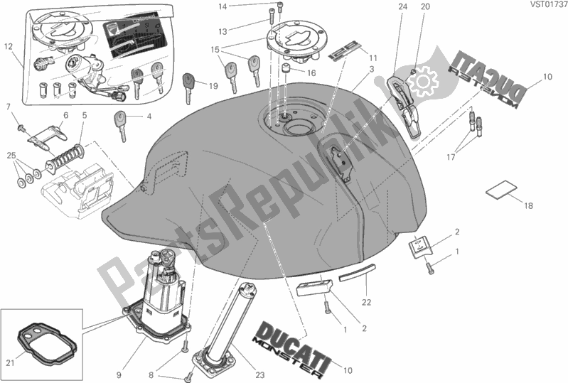 Alle onderdelen voor de Benzinetank van de Ducati Monster 821 Thailand 2018